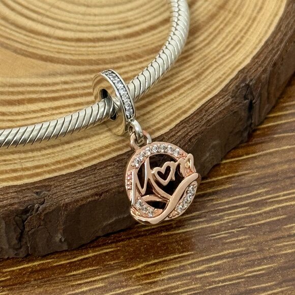 Pandora Two-tone Mom Dangle Charm- Rose Gold Plate - Picture 1 of 3
